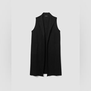 EILEEN FISHER - Black 100% Wool Mid length Collared Vest. Size XS (oversized)